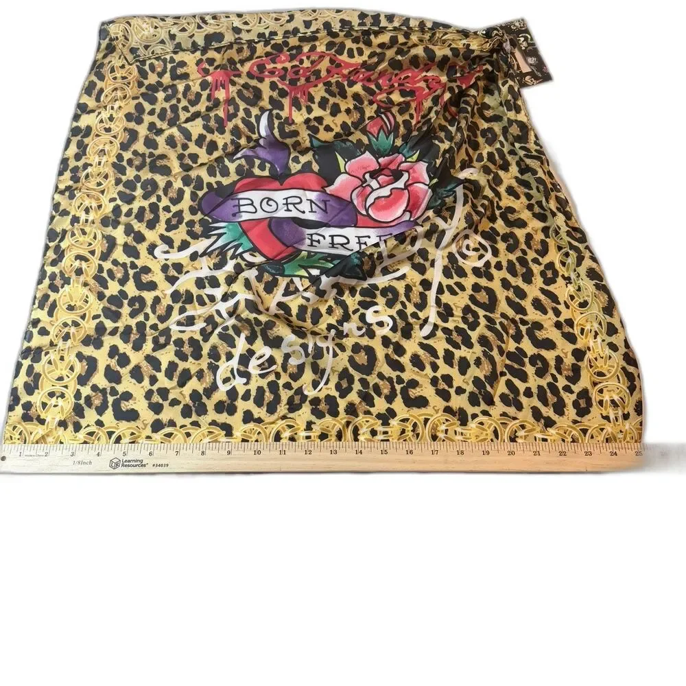 Ed Hardy Leopard Print ‘Born Free’ Fashion Head Scarf 26in NWT